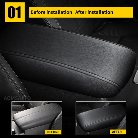 AOMSAZTO armrest console cover — black with black stitches for Nissan Altima 2013-2018
