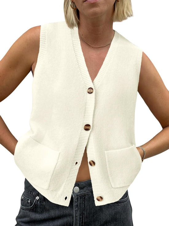 Saodimallsu sweater vest with pockets and button v neck design