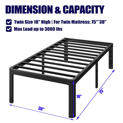 Bed frame — Heavy duty metal platform with round corners and noise free design
