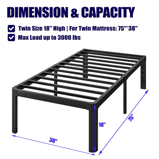 Bed frame — Heavy duty metal platform with round corners and noise free design