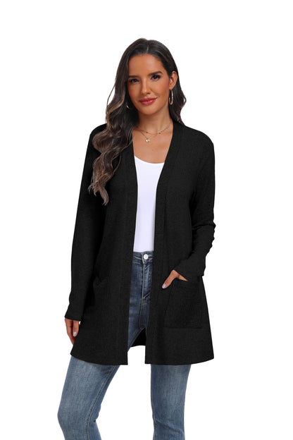 Women's cardigan with pockets - Lightweight open front design by QIXING