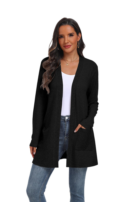 Women's cardigan with pockets - Lightweight open front design by QIXING
