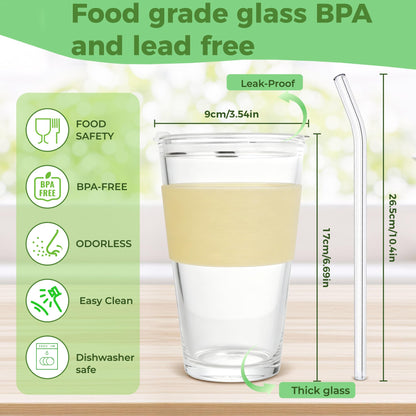 Birity drinking cup — glass with bamboo lid and straw, 24oz tumbler, 2 pack