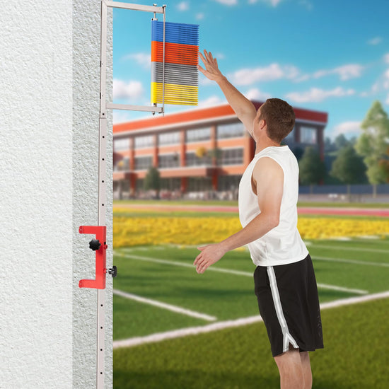 KAWFLYQA wall mounted vertical jump measuring device - adjustable height trainer for basketball and volleyball high.