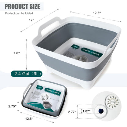 FOSJGO dish basin with drain - Collapsible portable 9 litres capacity sink
