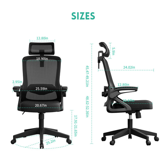 Ergonomic office chair — adjustable lumbar support and rotatable headrest