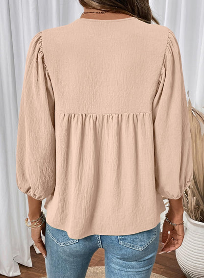SHEWIN shirt - 3/4 sleeves blouse with bow tie detail and loose fit