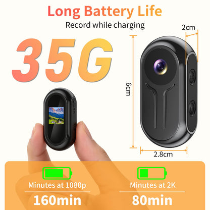 eovas 2K Mini Body Camera with 0.85" Screen,Thumb Size Small POV Camera with WiFi,Tiny Wearable Action Camera Magnetic Camcorder for Vlogging Work Cycling Motorcycle Pet Travel