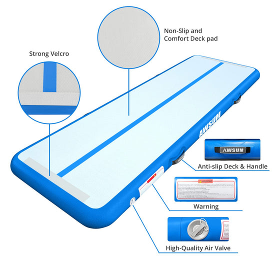 AWSUM inflatable gymnastics mat - 10ft to 23ft training mat with electric pump
