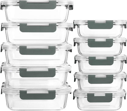 M MCIRCO glass meal prep containers with lids - 10-pack in gray, green, white, pink