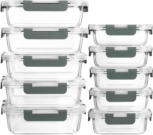 M MCIRCO glass meal prep containers with lids - 10-pack in gray, green, white, pink