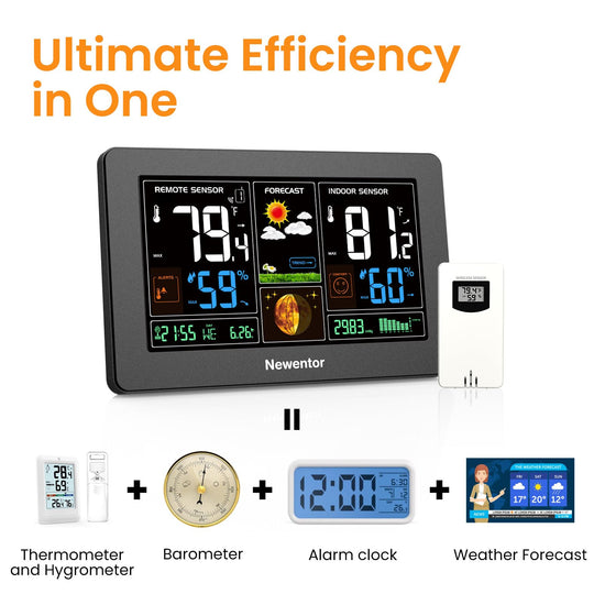 Newentor weather station — wireless indoor outdoor thermometer with color display and atomic clock