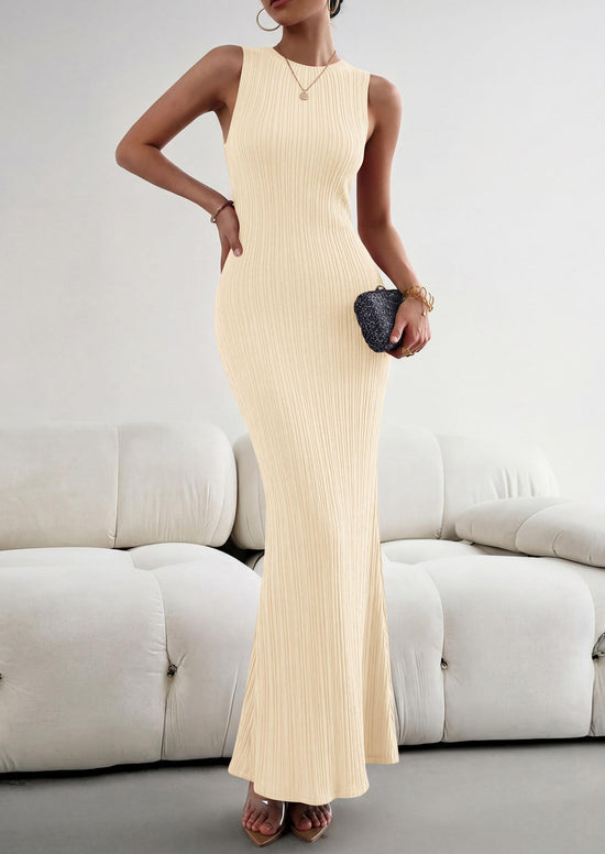 Dress — Ribbed knit sleeveless bodycon maxi for summer outings