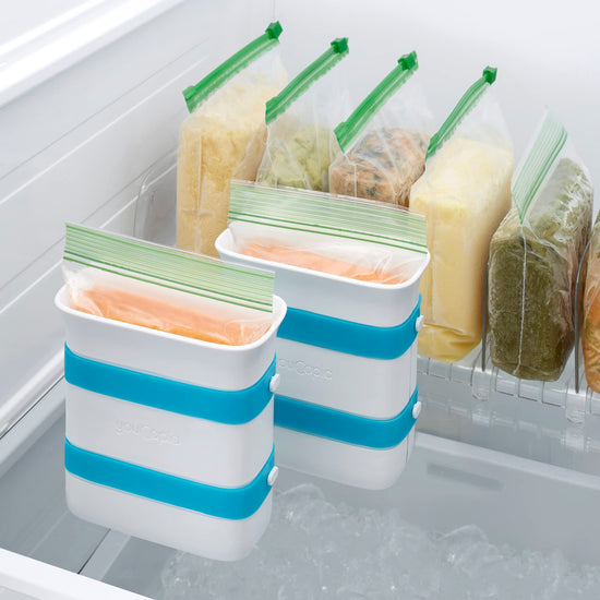 YouCopia freezer food block maker — creates uniform food blocks for easy storage and use.
