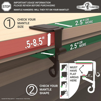 Fireplace stocking and garland hanger — dual purpose design with two hooks