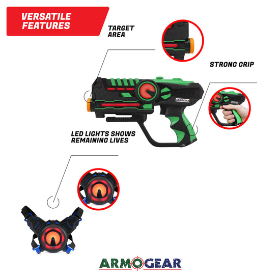 ArmoGear laser tag set — 4-player game with rechargeable guns and vests