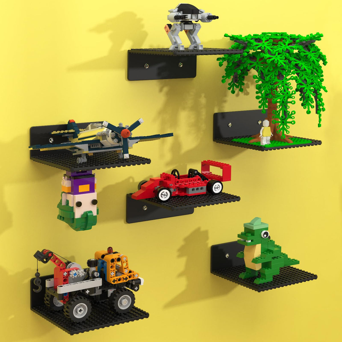 BlissBox shelf — Floating design compatible with Lego building bricks, 9-pack set