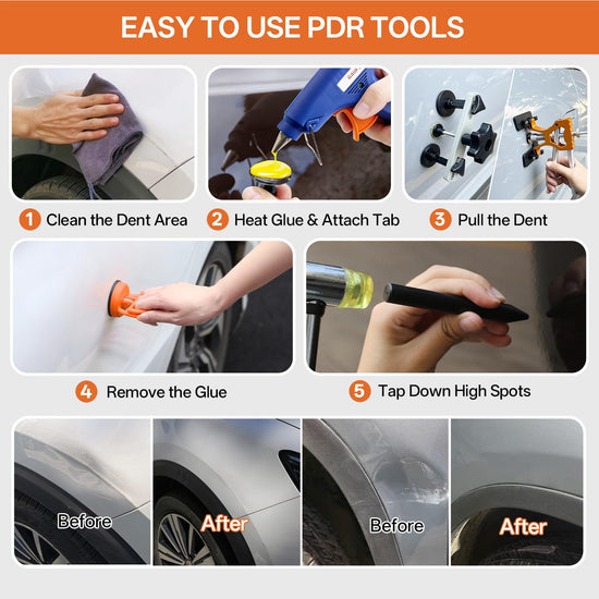 AUTOPDR Paintless Dent Repair Kit for Car, PDR Dent Removal Tools with Dent Lifter & Pro Dent Puller Tabs, Auto Body Dent Puller for Car Dent Repair, Hail Damage Repair