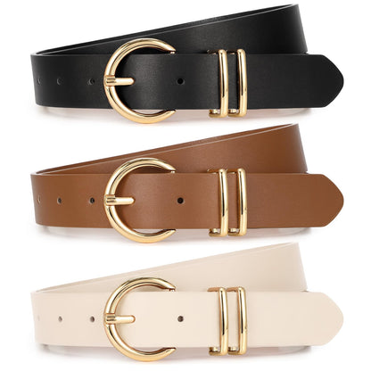 XZQTIVE leather waist belts with gold buckle - 3 pack for women