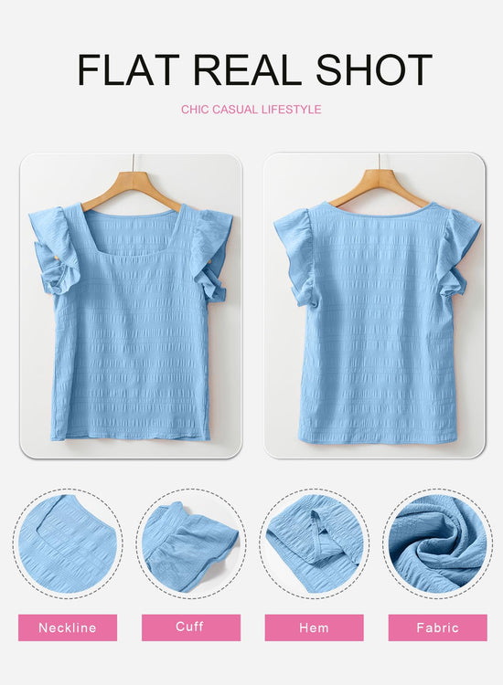 Shirt — Women's casual summer square neck tank top with ruffle chiffon detail