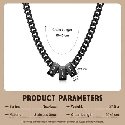 Ksopieah Custom Name Necklace for Men - Personalized Stainless Steel Dad Necklace with Names Fathers Day Christmas gift for Dad Husband Son (3 NAMES)