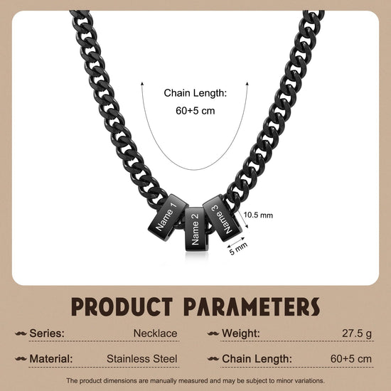 Ksopieah Custom Name Necklace for Men - Personalized Stainless Steel Dad Necklace with Names Fathers Day Christmas gift for Dad Husband Son (3 NAMES)