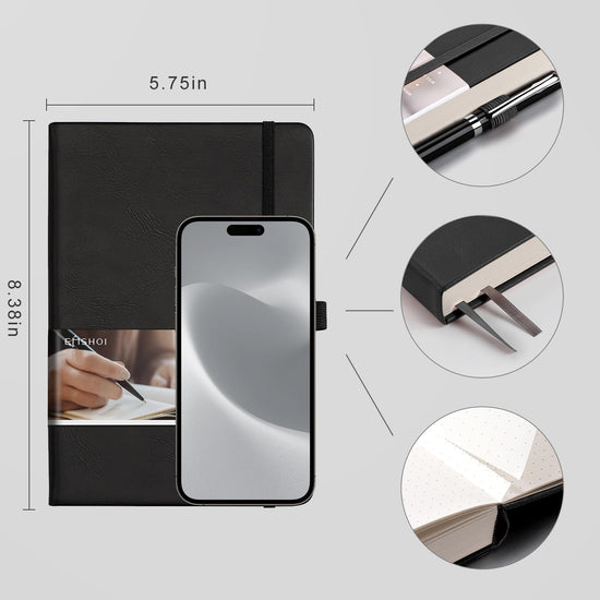 BLANK_BOOK — EMSHOI faux leather hardcover with numbered pages and college ruled grid