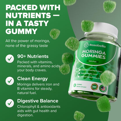 Herbal supplement — Rosabella moringa gummies with natural energy and balance 30 count