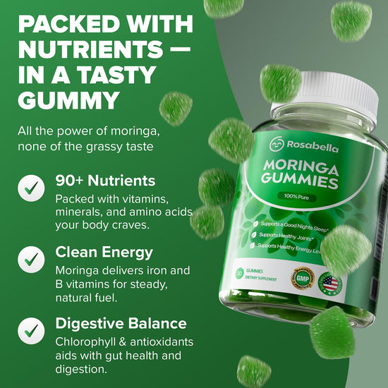 Herbal supplement — Rosabella moringa gummies with natural energy and balance 30 count