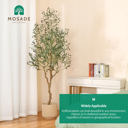 MOSADE artificial olive tree - handmade seagrass basket with artificial flowers