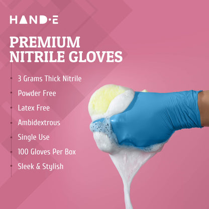 Hand-E protective glove — Blue nitrile, latex free, powder free, food safe