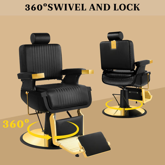 Hicomony Vintage Barber Chairs for Barbershop Reclining, Black Gold Professional Hydraulic Salon Chair for Hair Stylist, 360 Degrees Rolling Swivel, Heavy Duty All Purpose Beauty Tattoo Armchair