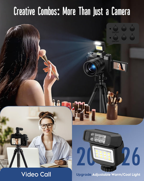 Yatao 6K WiFi Flip Screen Digital Camera, Mic & Fill Light for Photography