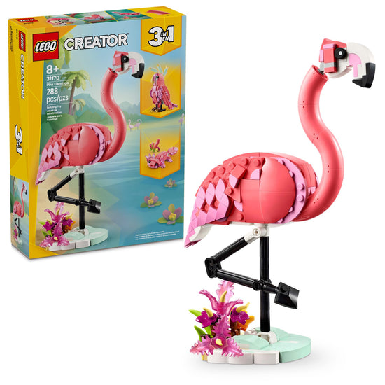 LEGO Creator building blocks — 3 in 1 wild animals set with pink flamingo, cockatoo, axolotl