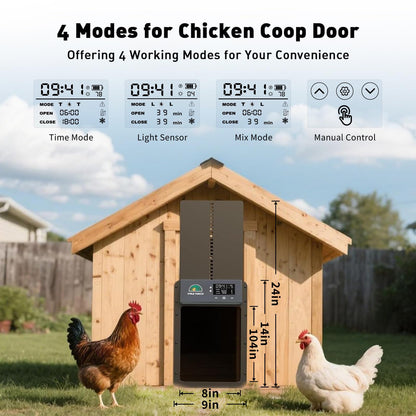 Automatic Chicken Coop Door with LCD Display, Solar Chicken Coop Door with Multiple Modes & USB-C Charging, Automatic Chicken Door with Light Sensor & Timer