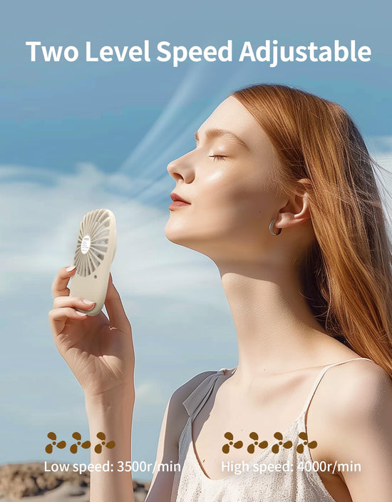 Aluan handheld mini fan — powerful portable speed adjustable USB rechargeable fan for travel and home use.