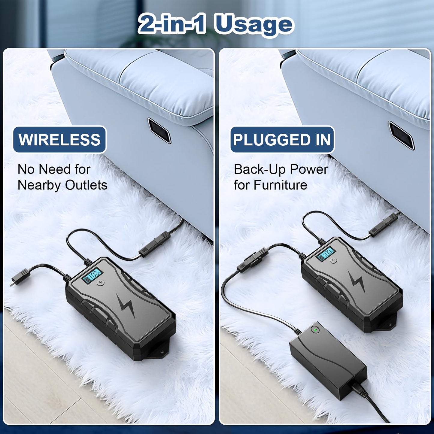 SWANPOW Battery Pack for Reclining Furniture, 2500mAh Universal Recliner Battery Pack Rechargeable with LED Display for 2-Pin Electric Recliner, Sofa, Lift Chair, Couch, Motion Furniture