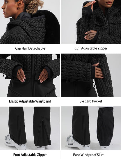 GSOU SNOW snowsuit — One piece waterproof design with faux fur details