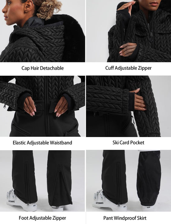 GSOU SNOW snowsuit — One piece waterproof design with faux fur details