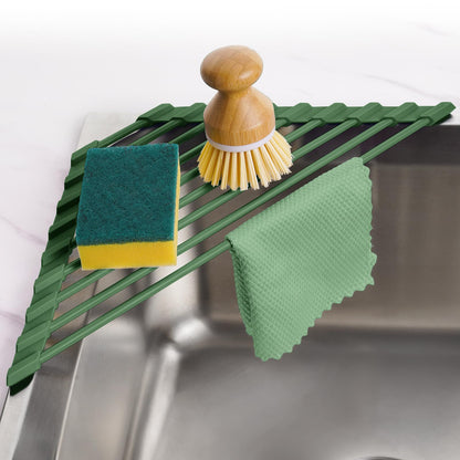 Tomorotec drying rack — compact silicone-coated triangle design for sink corner