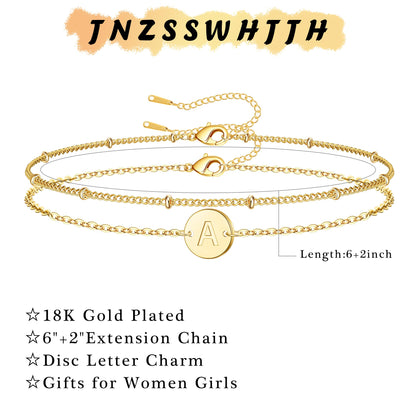 JNZSSWHJJH bracelet — 18K gold plated initial letter charm bracelet
