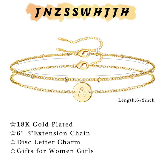 JNZSSWHJJH bracelet — 18K gold plated initial letter charm bracelet
