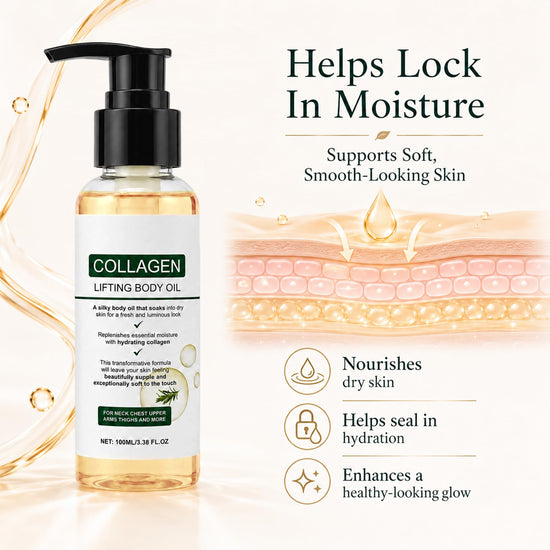 ELYCURA Collagen Body Oil, Firming & Hydrating Body Oil for Dry Skin, Lightweight Non-Greasy Moisturizing Body Oil, 6.76 Fl Oz
