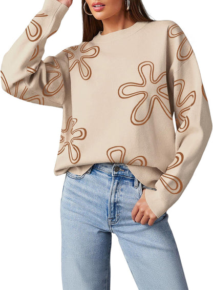 Dokotoo sweater — floral print cable knit pullover top for women