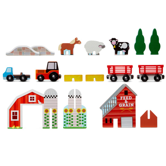 Melissa & Doug wooden take-along tabletop farm with vehicles and play pieces for toddlers 1+