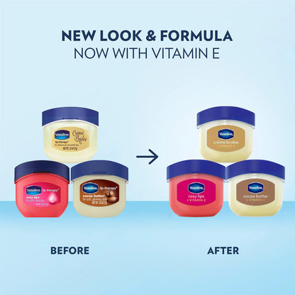 Vaseline Lip Balm — Variety 3-Pack with crème brûlée, rosy lips, cocoa butter flavors