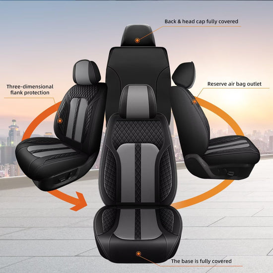 AOMSAZTO vehicle seat cover — leather front seat cushions for Acura RDX 2008-2026 in black and gray