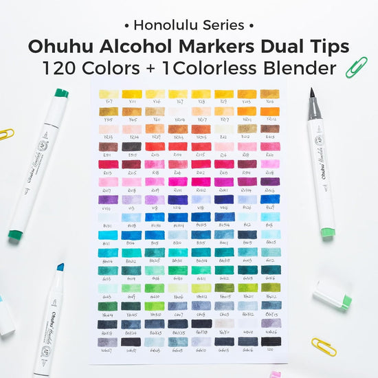 Ohuhu marking pen — double tipped with refillable alcohol-based ink, 120 colors