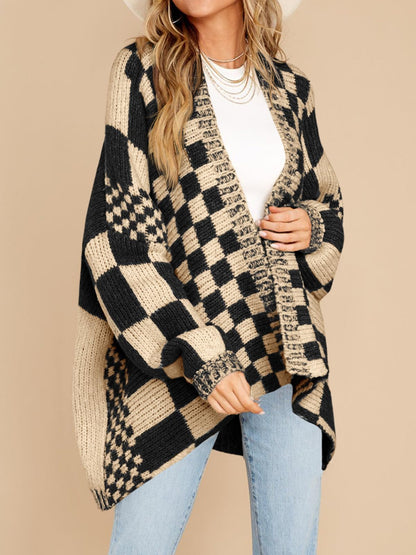 Saodimallsu womens checkered sweater - oversized knit open front cardigan