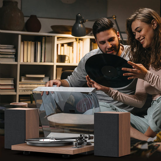1 BY ONE Bluetooth turntable with wireless playback and auto off features